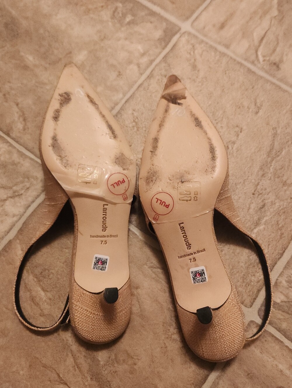 Larroude Beige and Black Slingback Kitten Heels - Picture 9 of 10